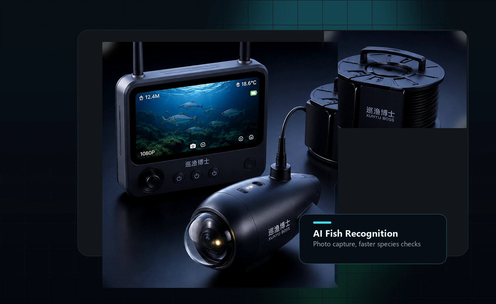 Xunyu Boss Mini 2.0 monitor, underwater camera and cable reel